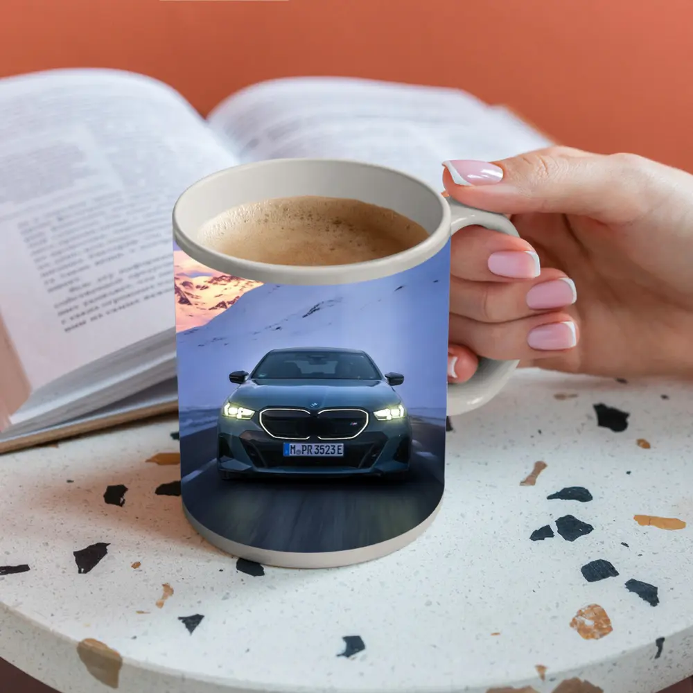 BMW i5 M60 Sedan Snowy Mountain Road – Mugs
