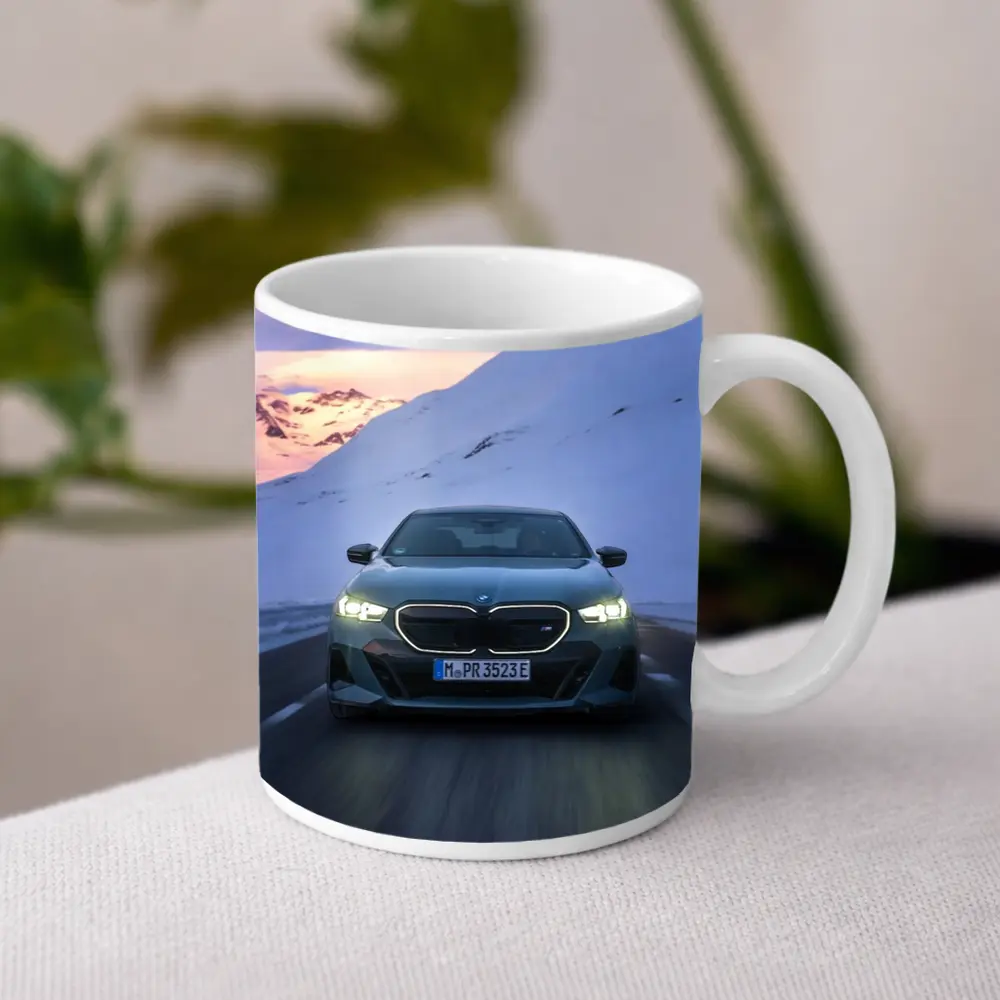 BMW i5 M60 Sedan Snowy Mountain Road – Mugs
