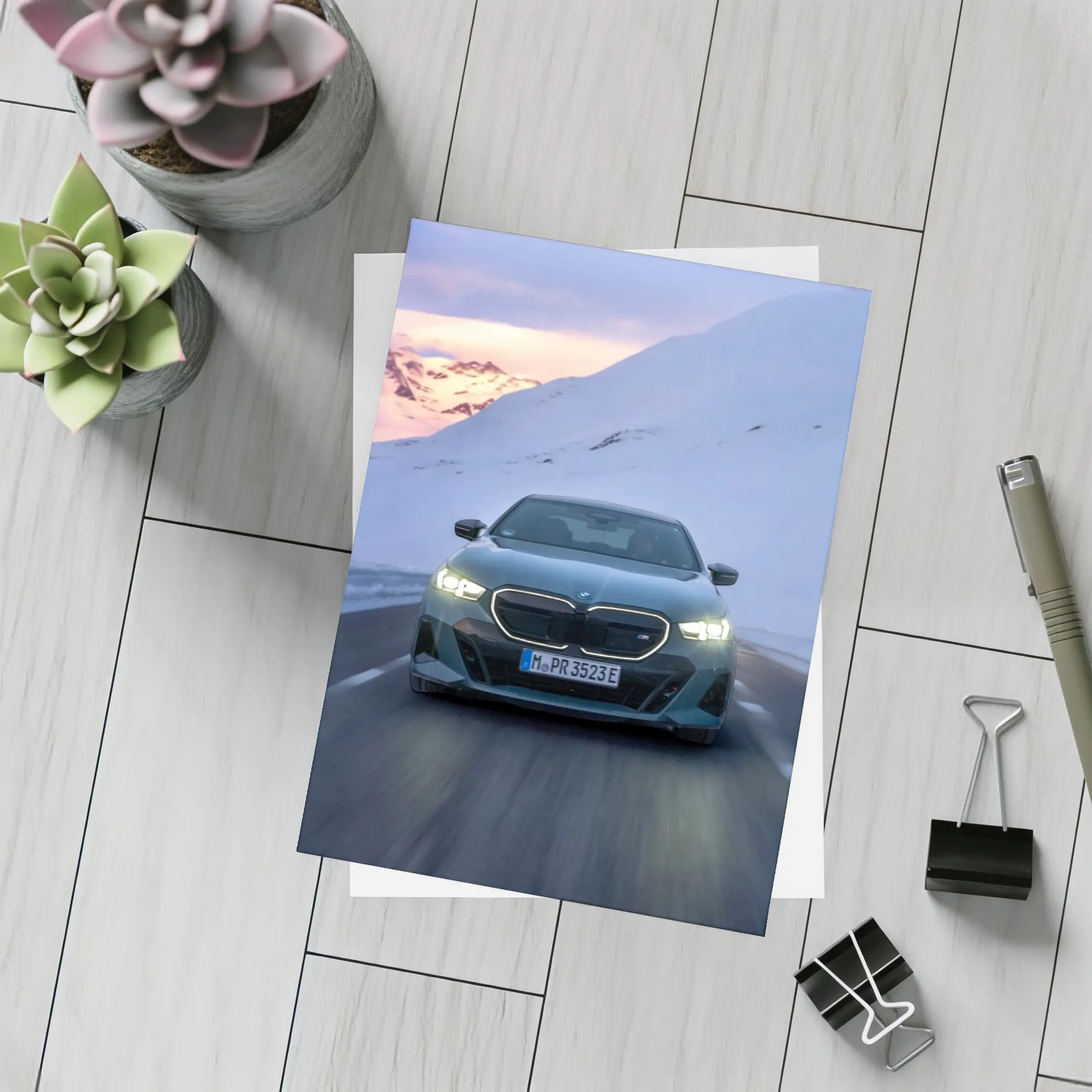 BMW i5 M60 Sedan Snowy Mountain Road – Postcards