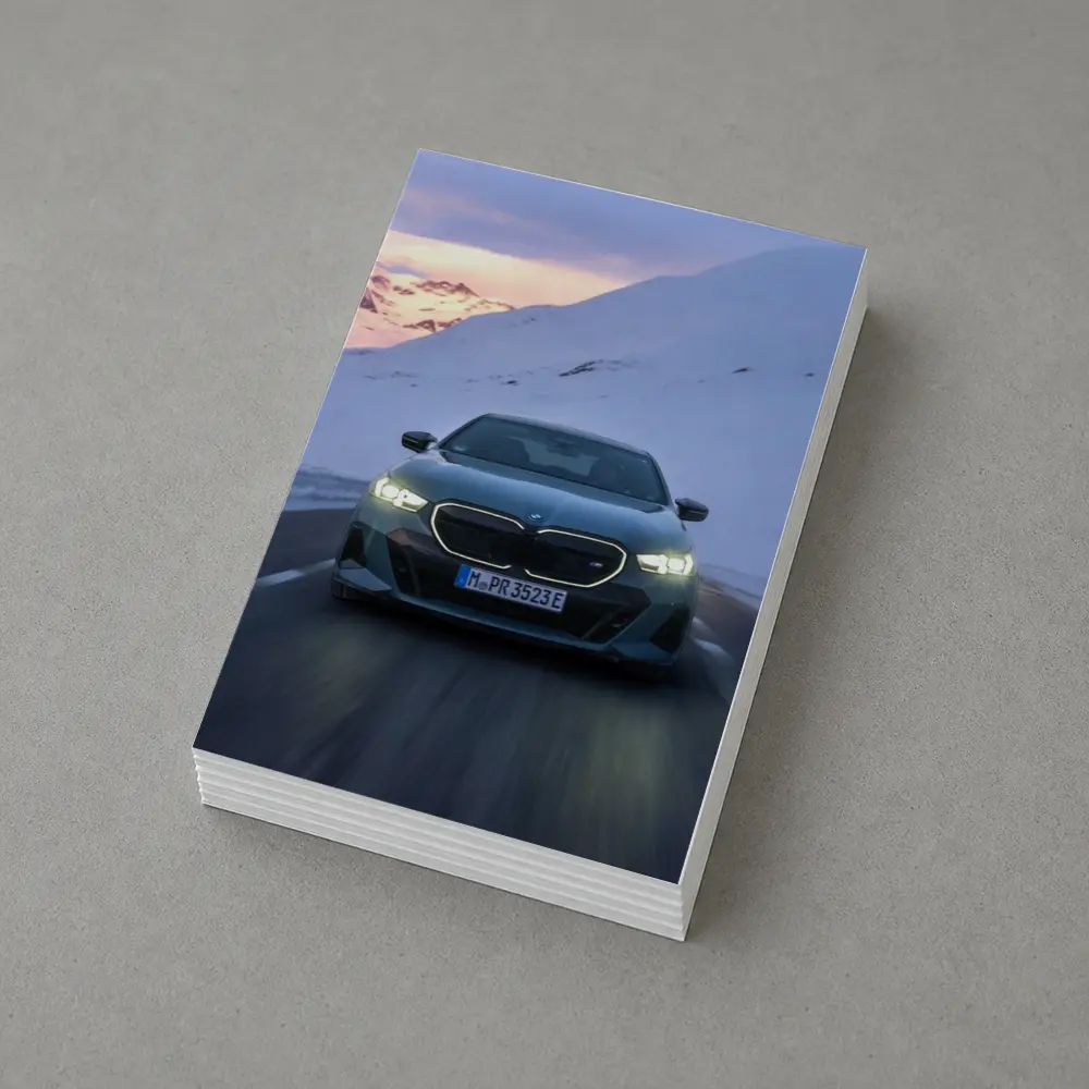 BMW i5 M60 Sedan Snowy Mountain Road – Postcards