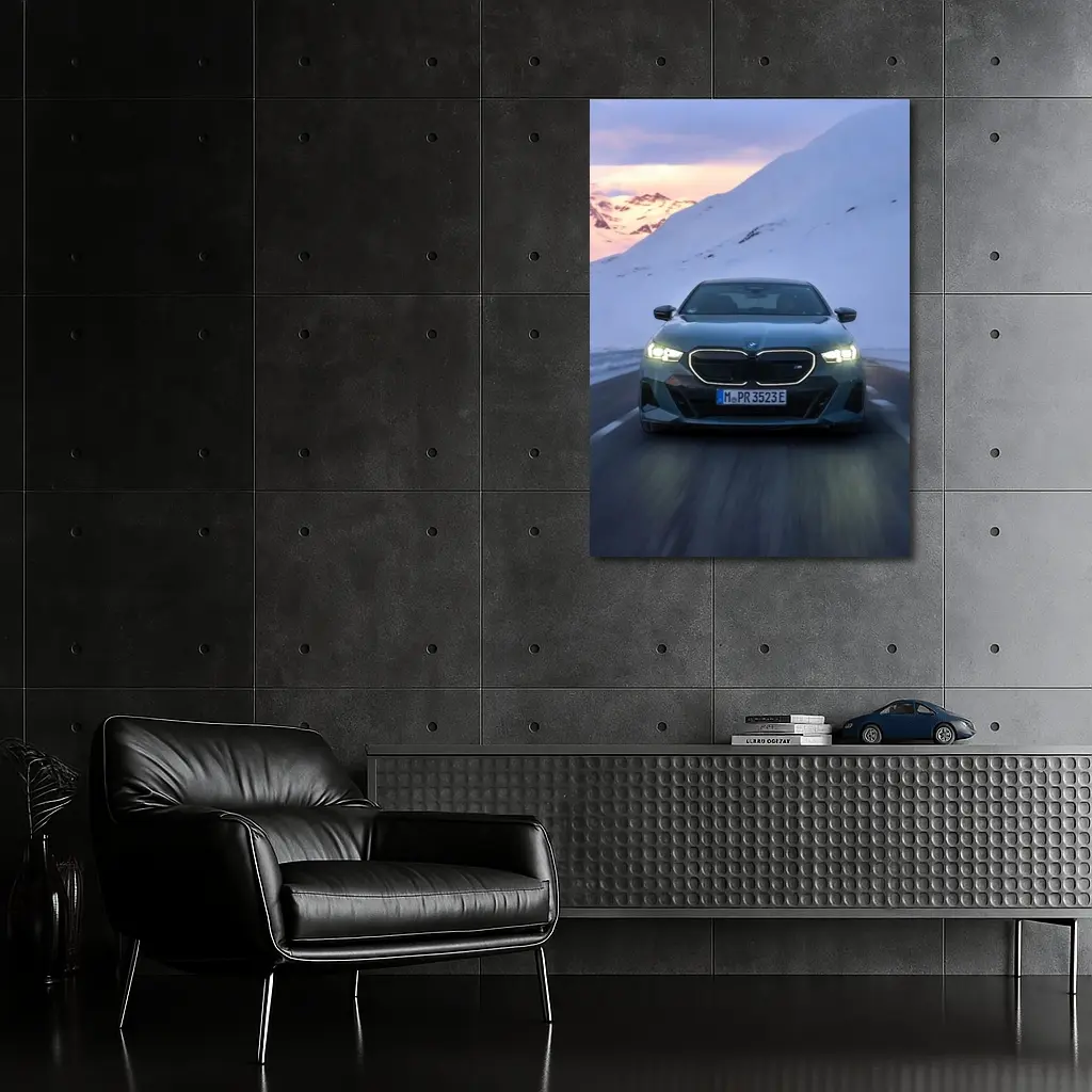 BMW i5 M60 Sedan Snowy Mountain Road – Wall Art