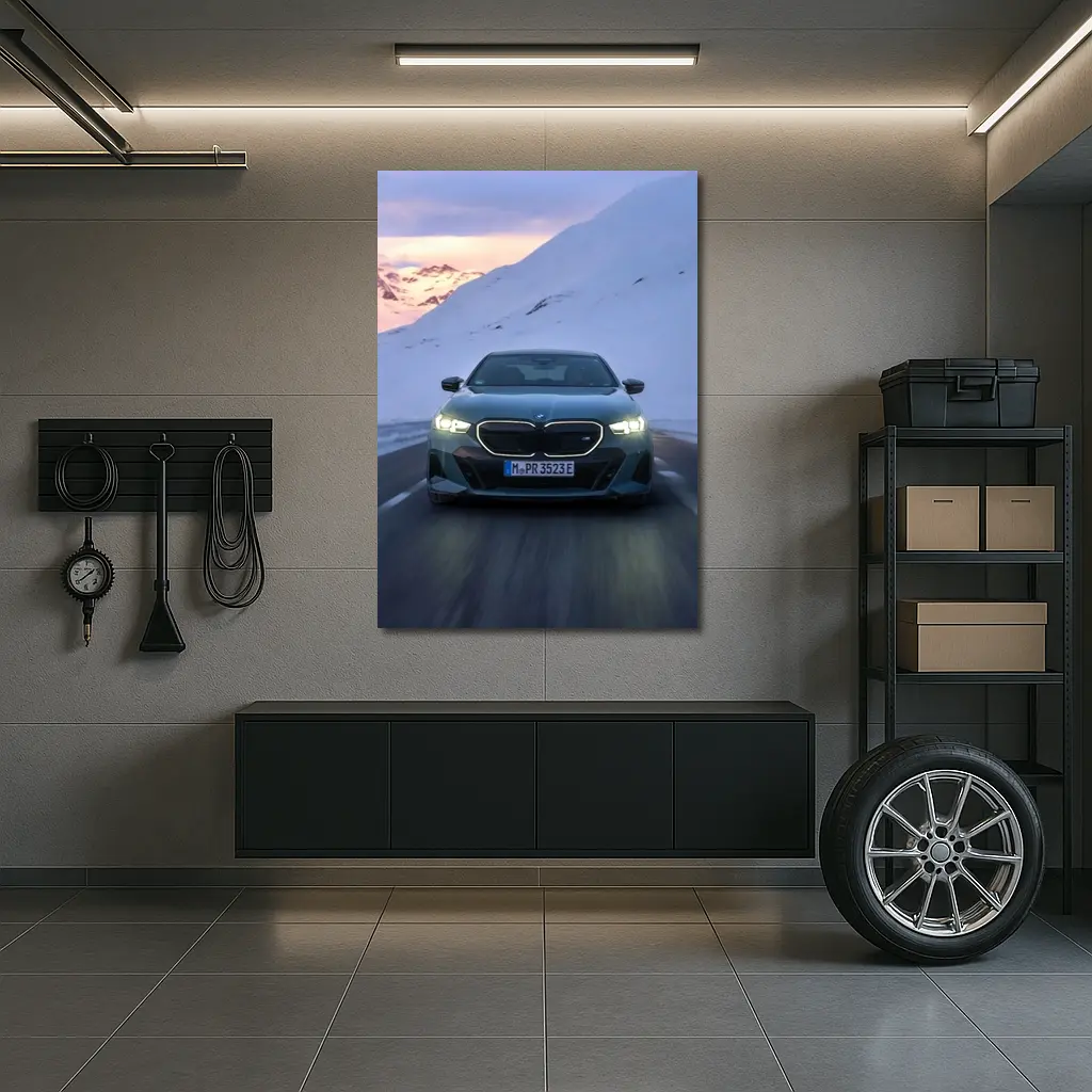 BMW i5 M60 Sedan Snowy Mountain Road – Wall Art