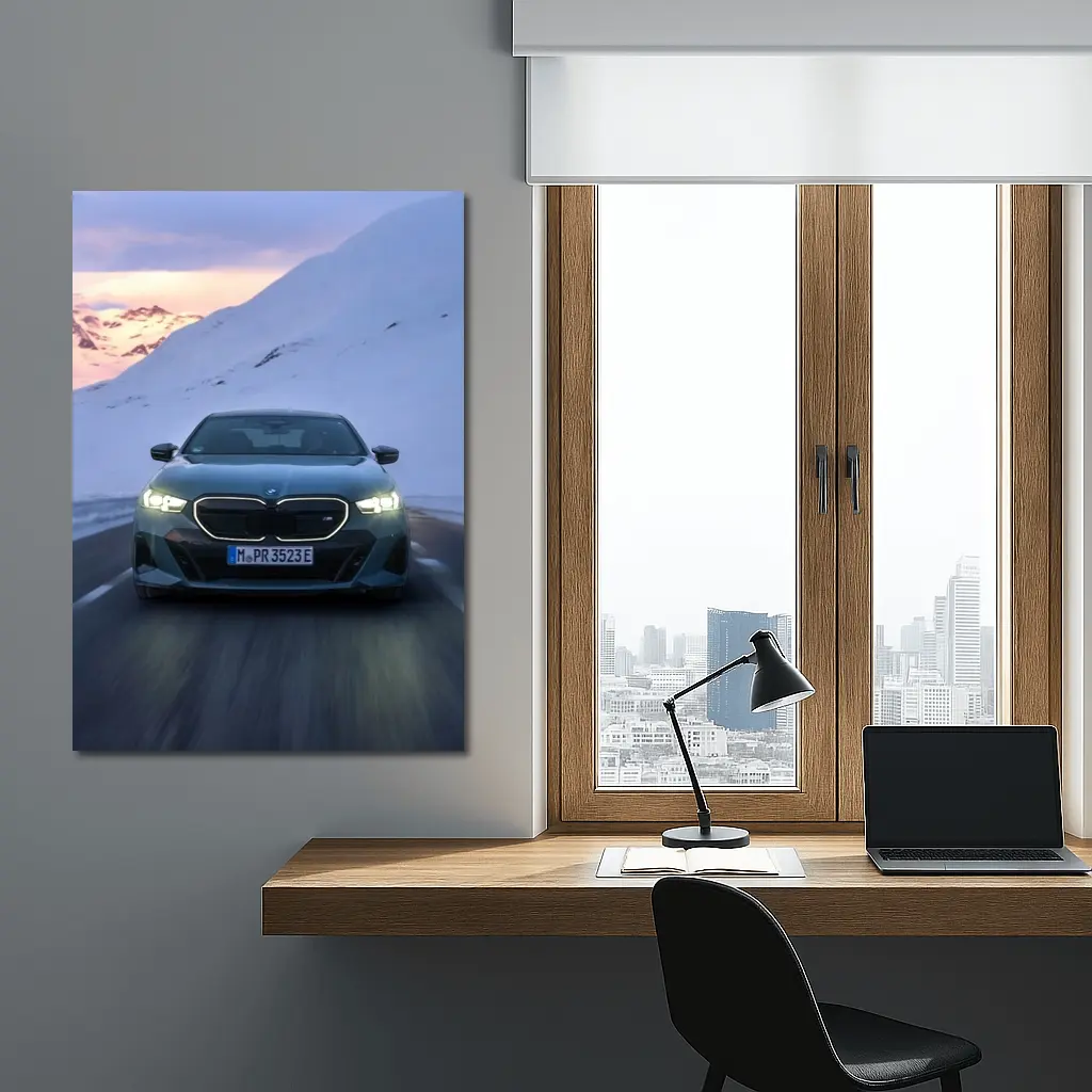 BMW i5 M60 Sedan Snowy Mountain Road – Wall Art
