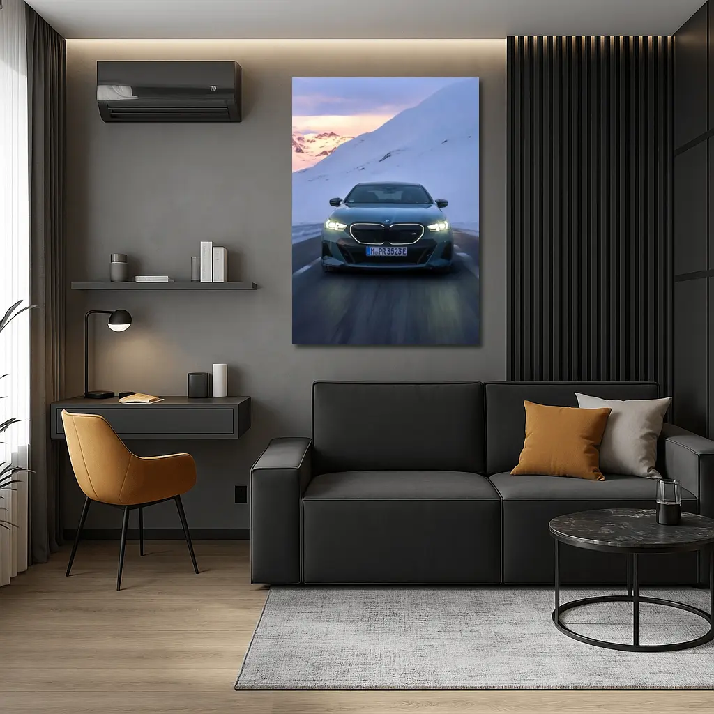 BMW i5 M60 Sedan Snowy Mountain Road – Wall Art