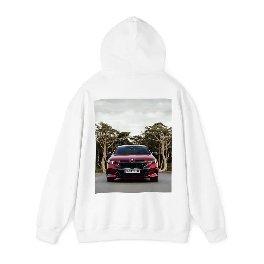 BMW i5 M60 Red Sedan Forest Road – Hoodies