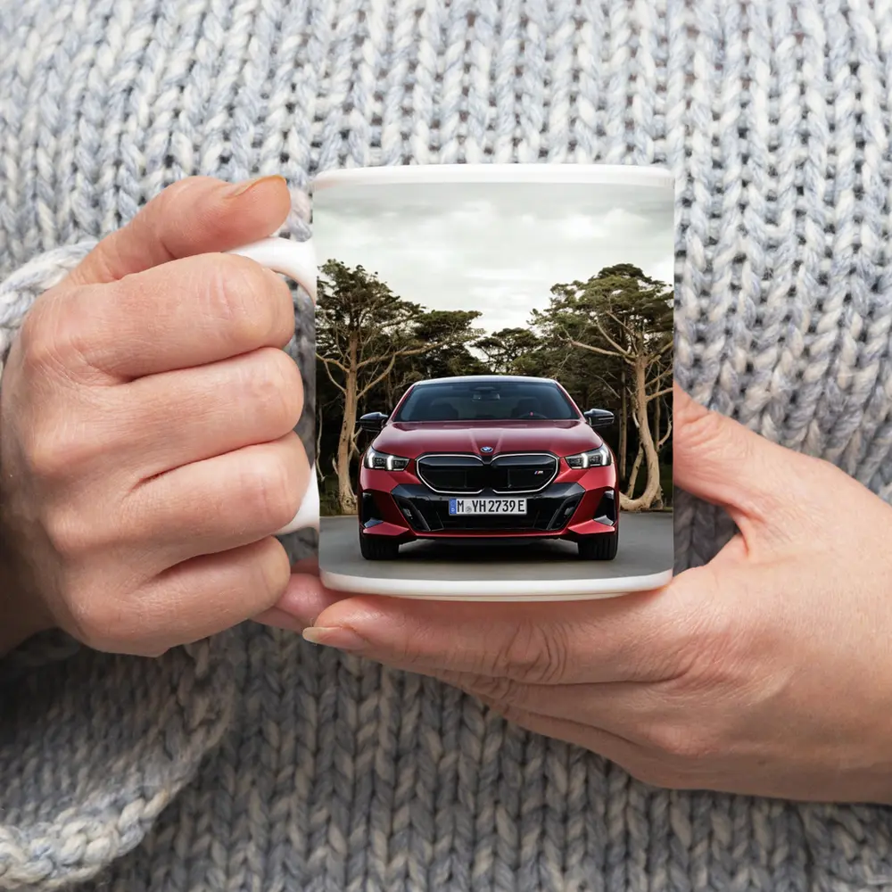 BMW i5 M60 Red Sedan Forest Road – Mugs