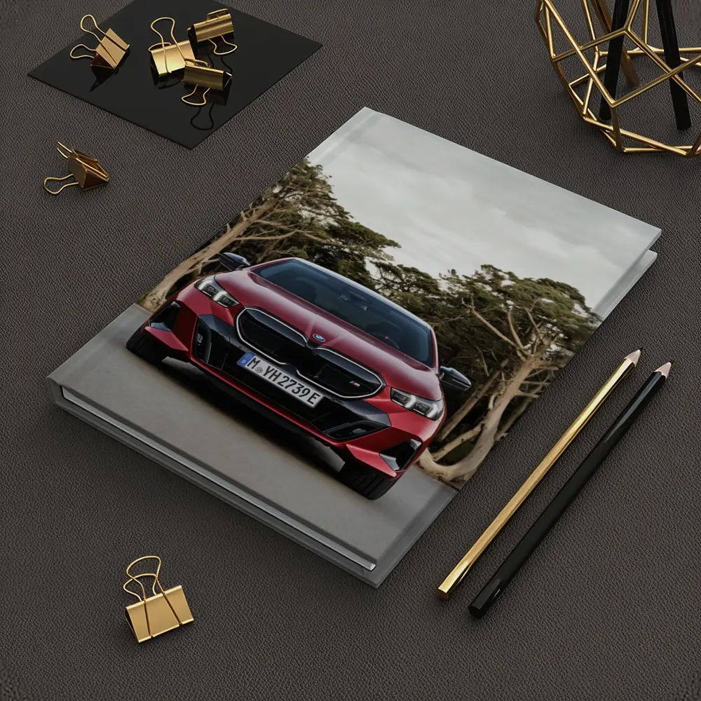 BMW i5 M60 Red Sedan Forest Road – Notebooks