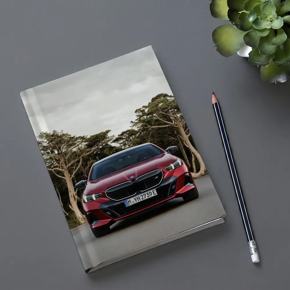 BMW i5 M60 Red Sedan Forest Road – Notebooks