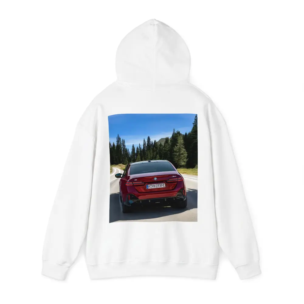 BMW i5 M60 Red Sedan Mountain Road – Hoodies