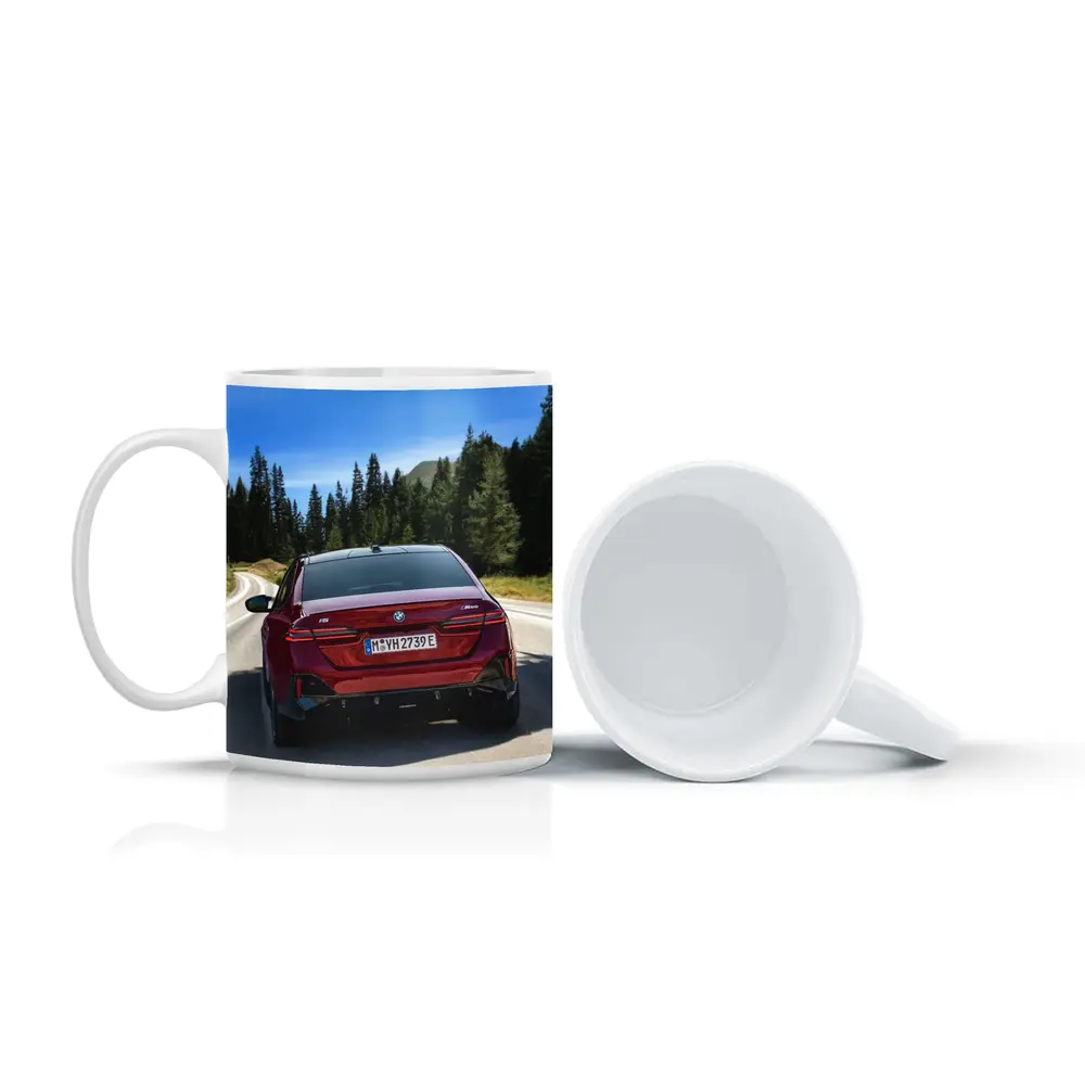 BMW i5 M60 Red Sedan Mountain Road – Mugs