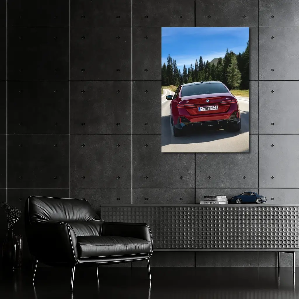 BMW i5 M60 Red Sedan Mountain Road – Wall Art
