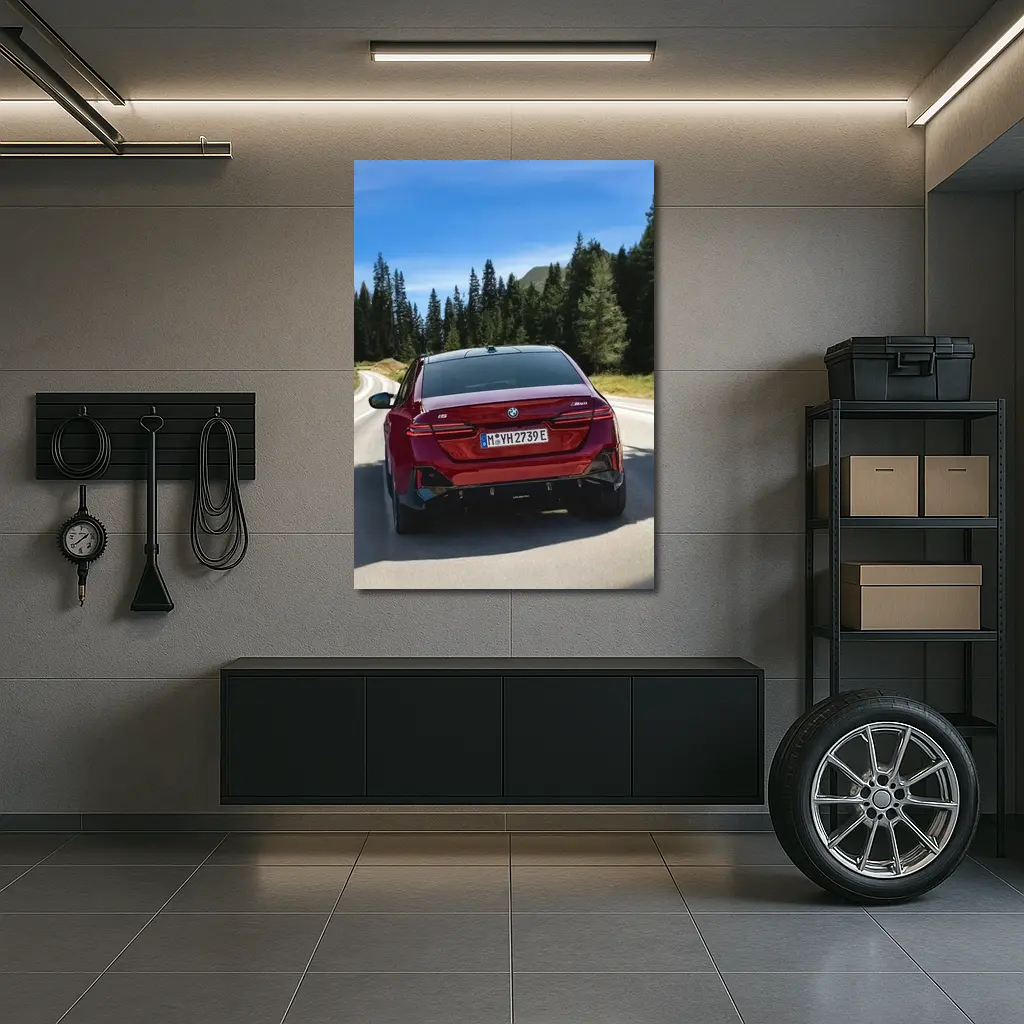 BMW i5 M60 Red Sedan Mountain Road – Wall Art