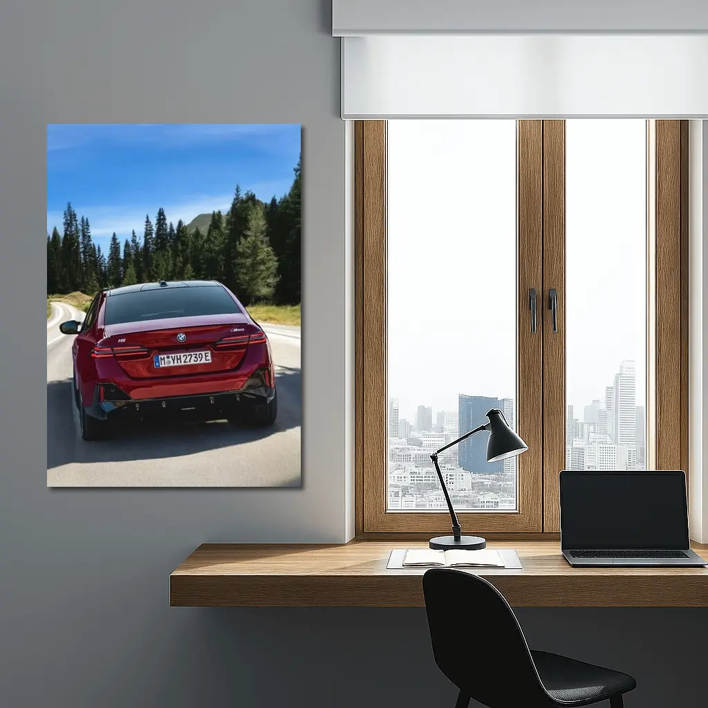 BMW i5 M60 Red Sedan Mountain Road – Wall Art