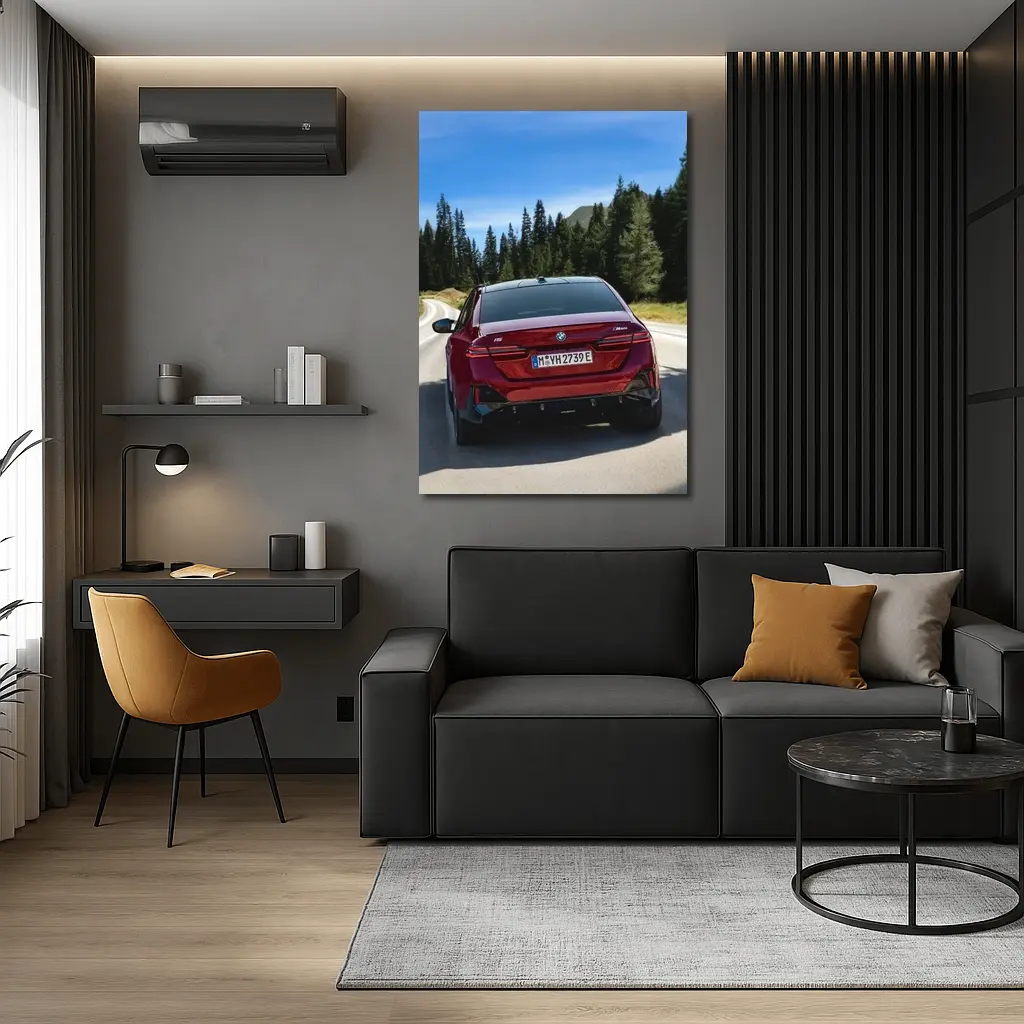 BMW i5 M60 Red Sedan Mountain Road – Wall Art