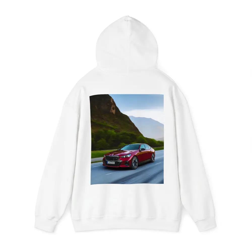BMW i5 M60 Red Sedan Mountain Road – Hoodies