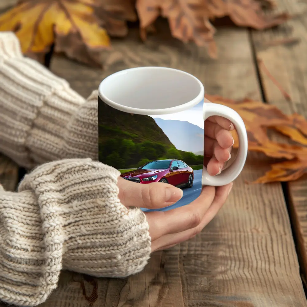 BMW i5 M60 Red Sedan Mountain Road – Mugs