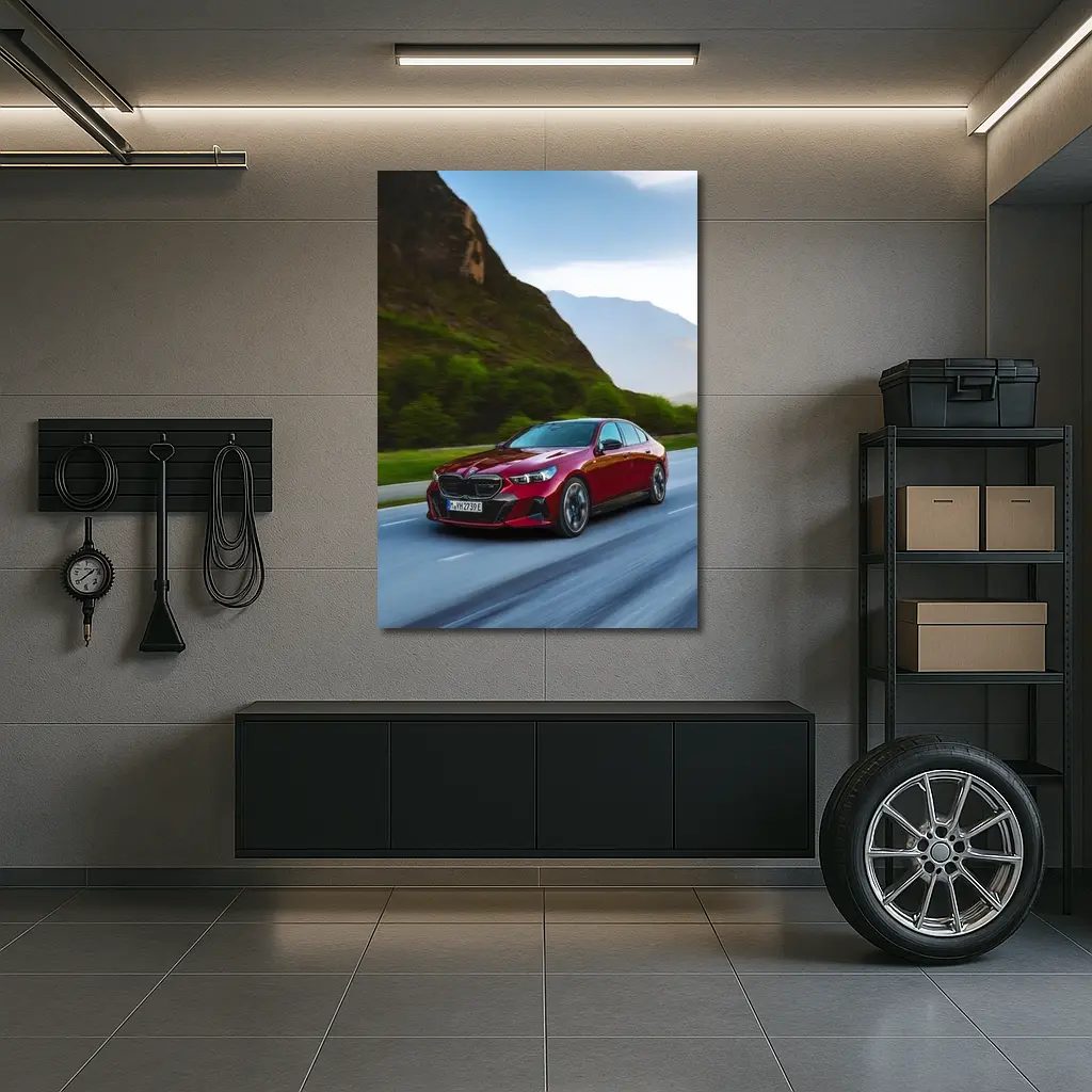 BMW i5 M60 Red Sedan Mountain Road – Wall Art