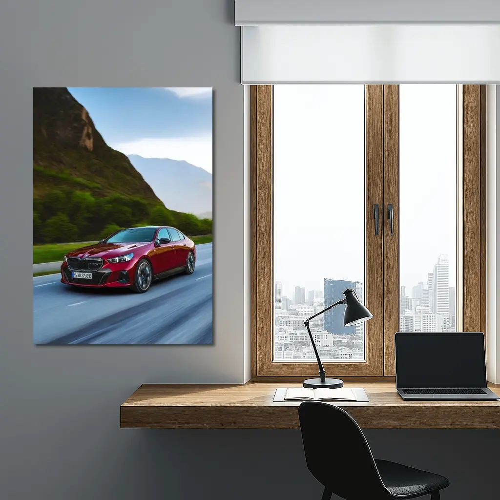BMW i5 M60 Red Sedan Mountain Road – Wall Art