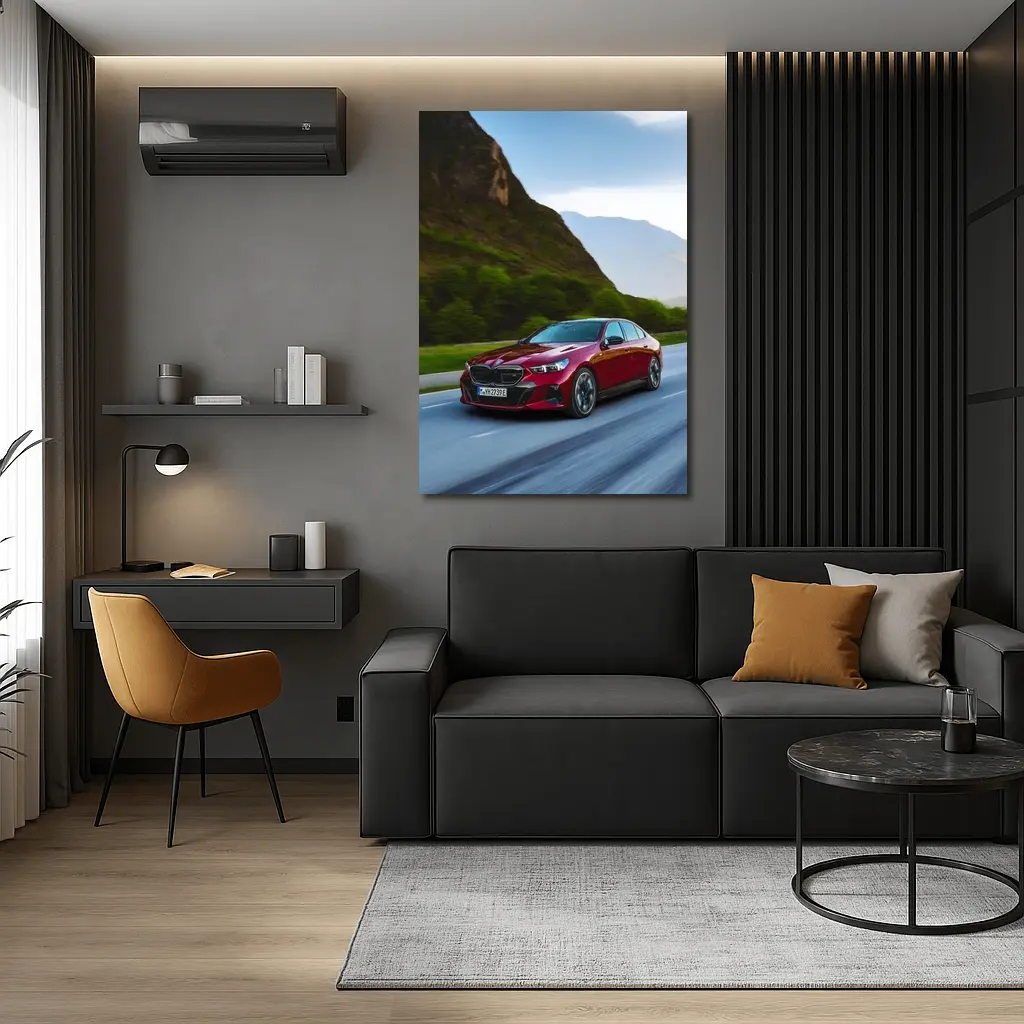 BMW i5 M60 Red Sedan Mountain Road – Wall Art