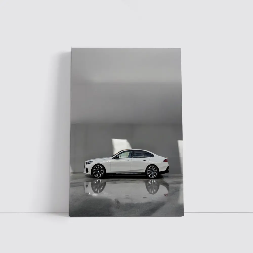 BMW i5 Sedan White Minimalist Concrete Setting – Wall Art