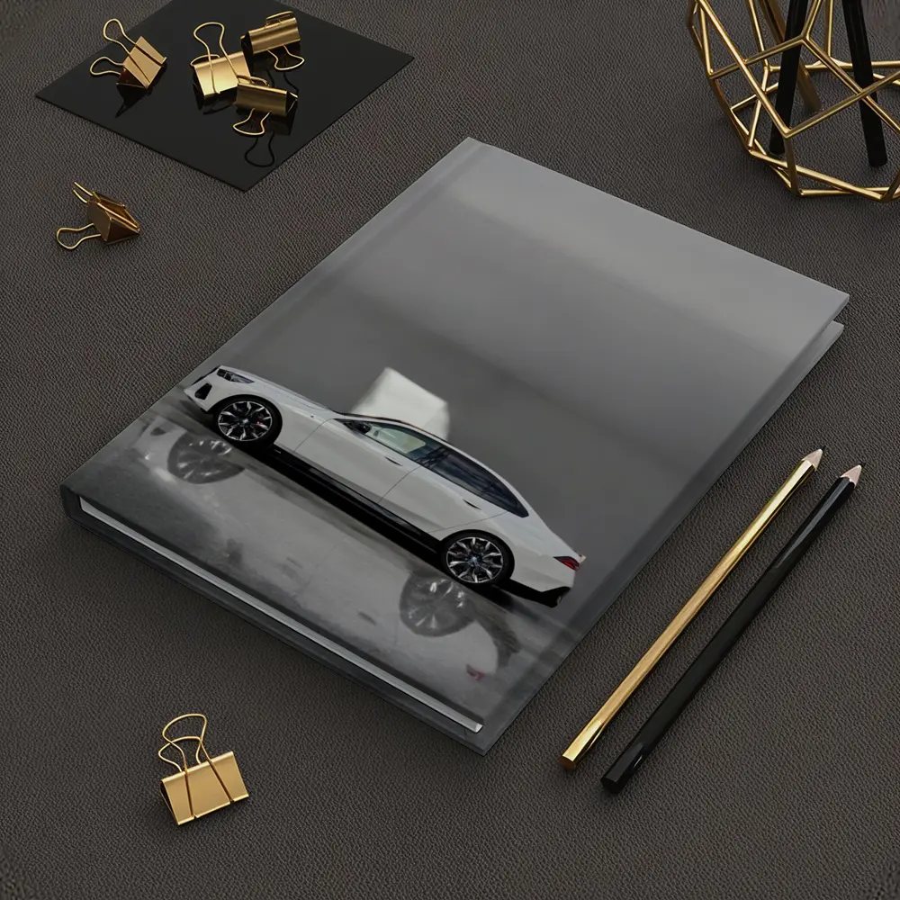 BMW i5 Sedan White Minimalist Concrete Setting – Notebooks