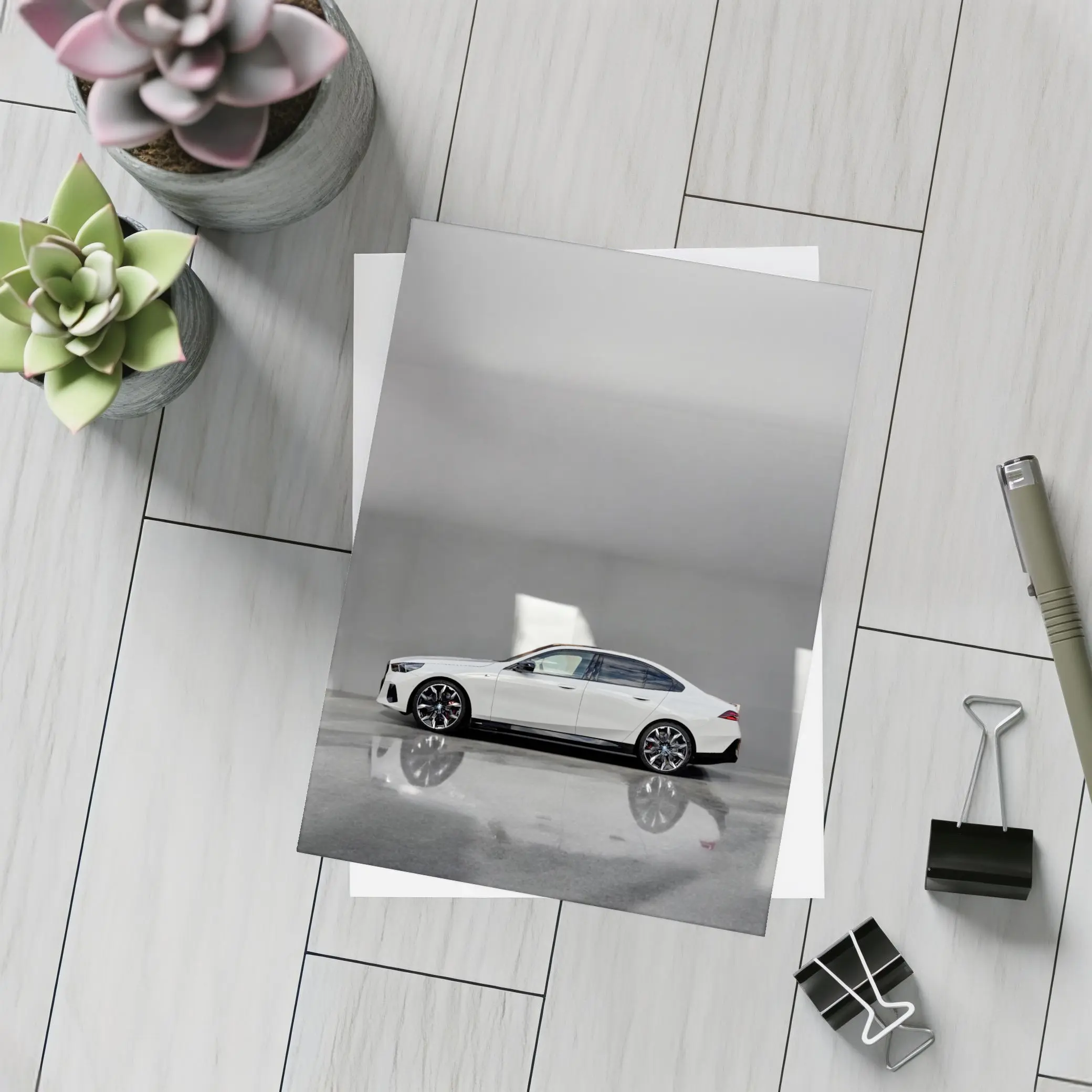 BMW i5 Sedan White Minimalist Concrete Setting – Postcards