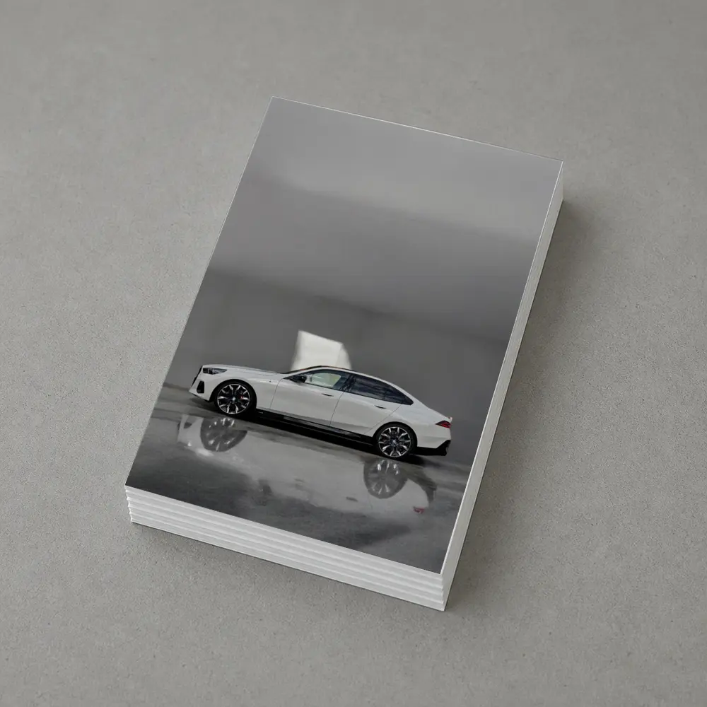 BMW i5 Sedan White Minimalist Concrete Setting – Postcards