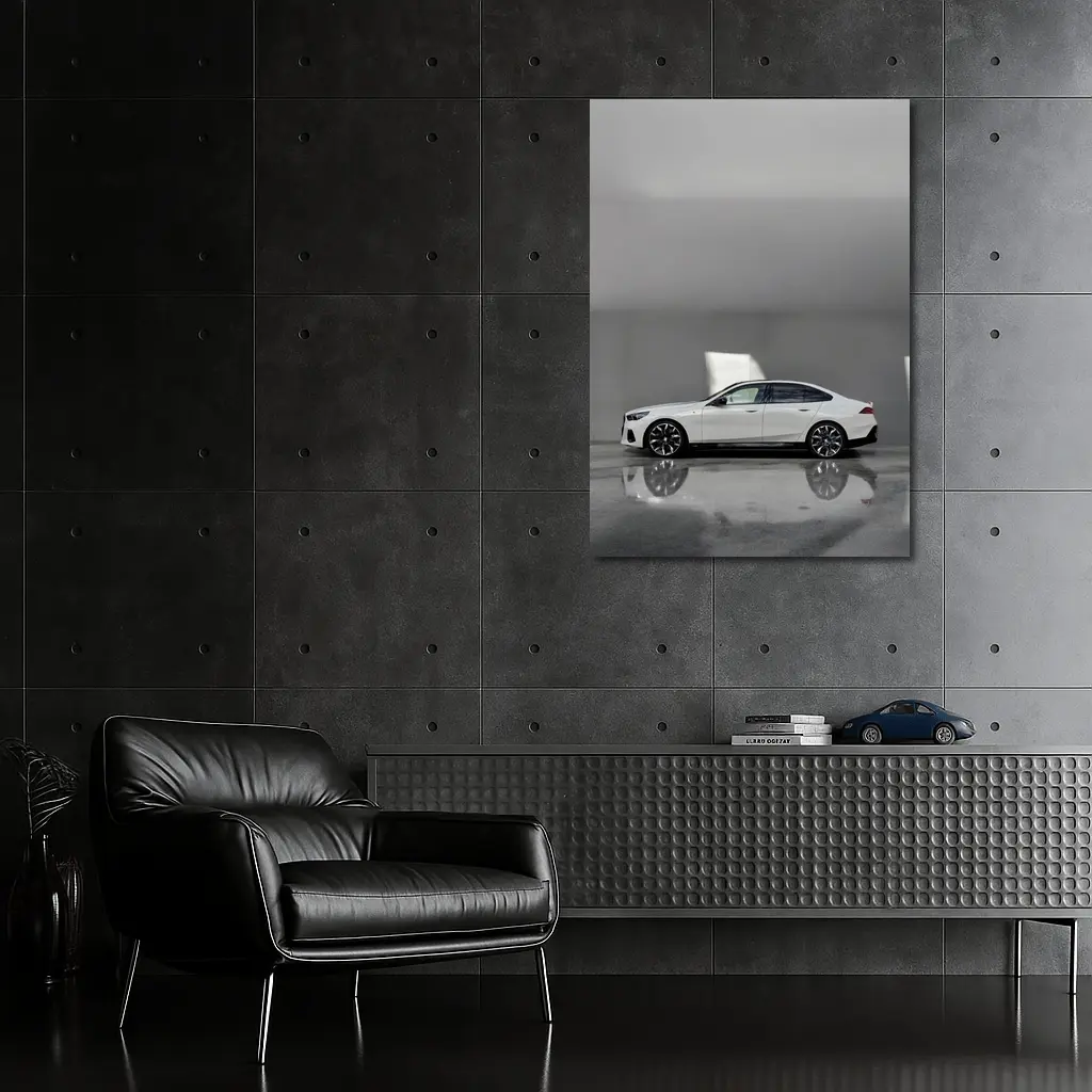 BMW i5 Sedan White Minimalist Concrete Setting – Wall Art