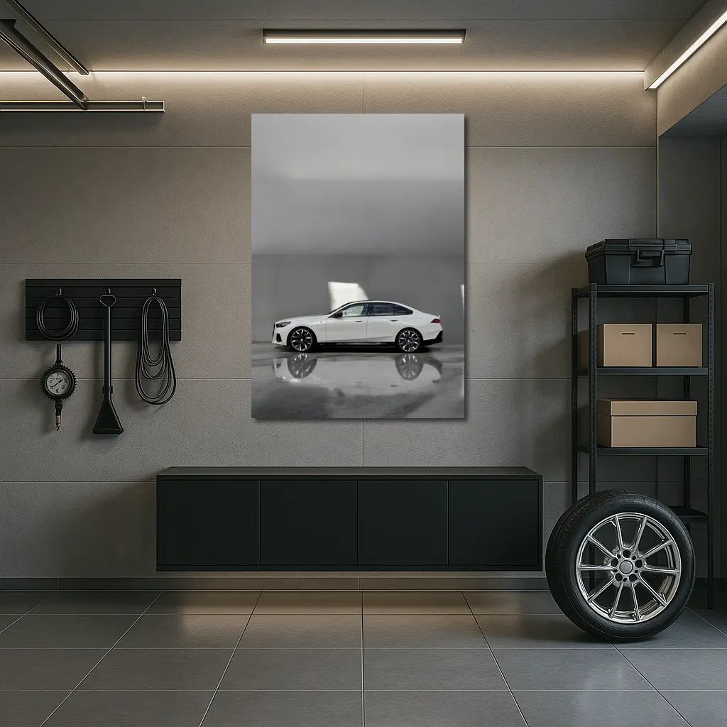 BMW i5 Sedan White Minimalist Concrete Setting – Wall Art