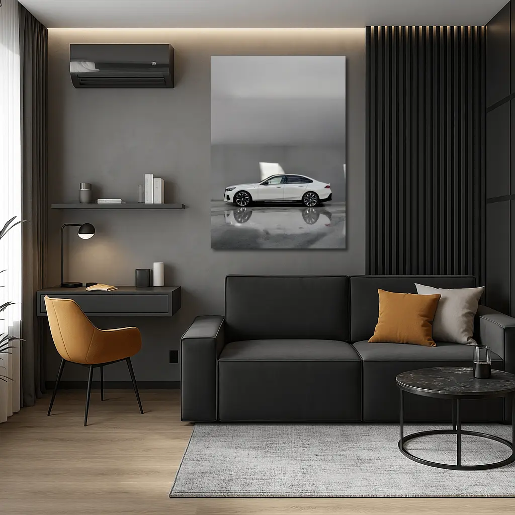 BMW i5 Sedan White Minimalist Concrete Setting – Wall Art