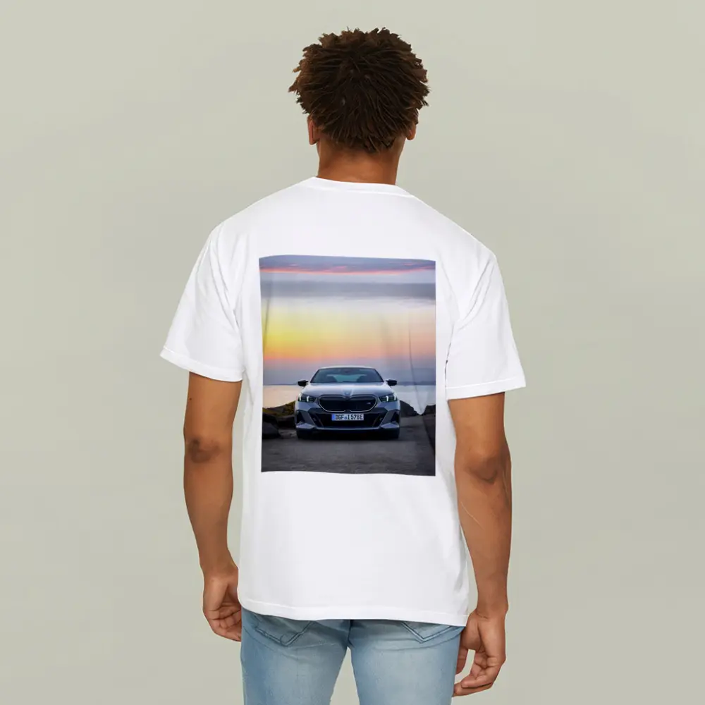 BMW i5 M60 Sunset Coastal Front View – T-Shirts