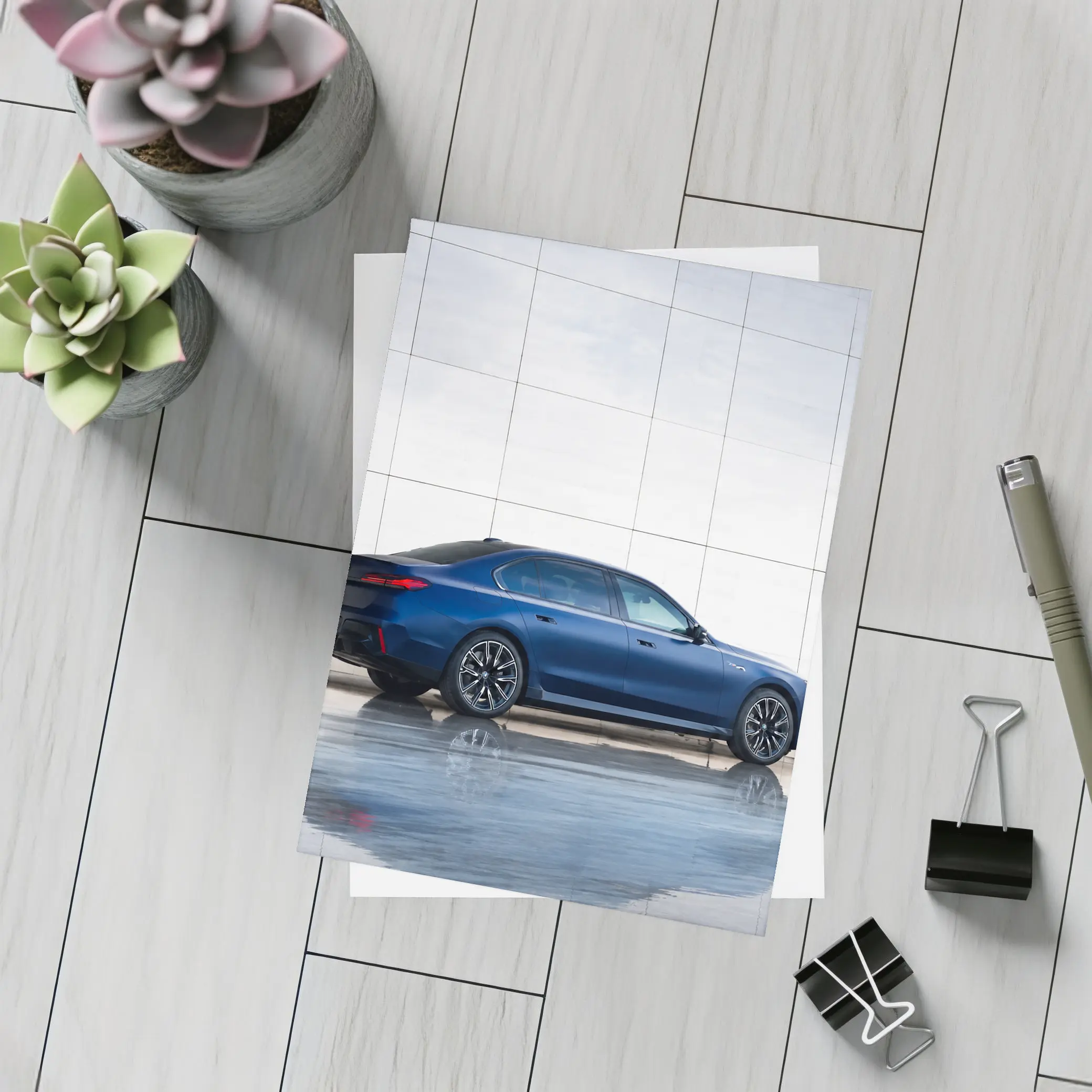 BMW i7 Blue Luxury Sedan Modern Wall – Postcards