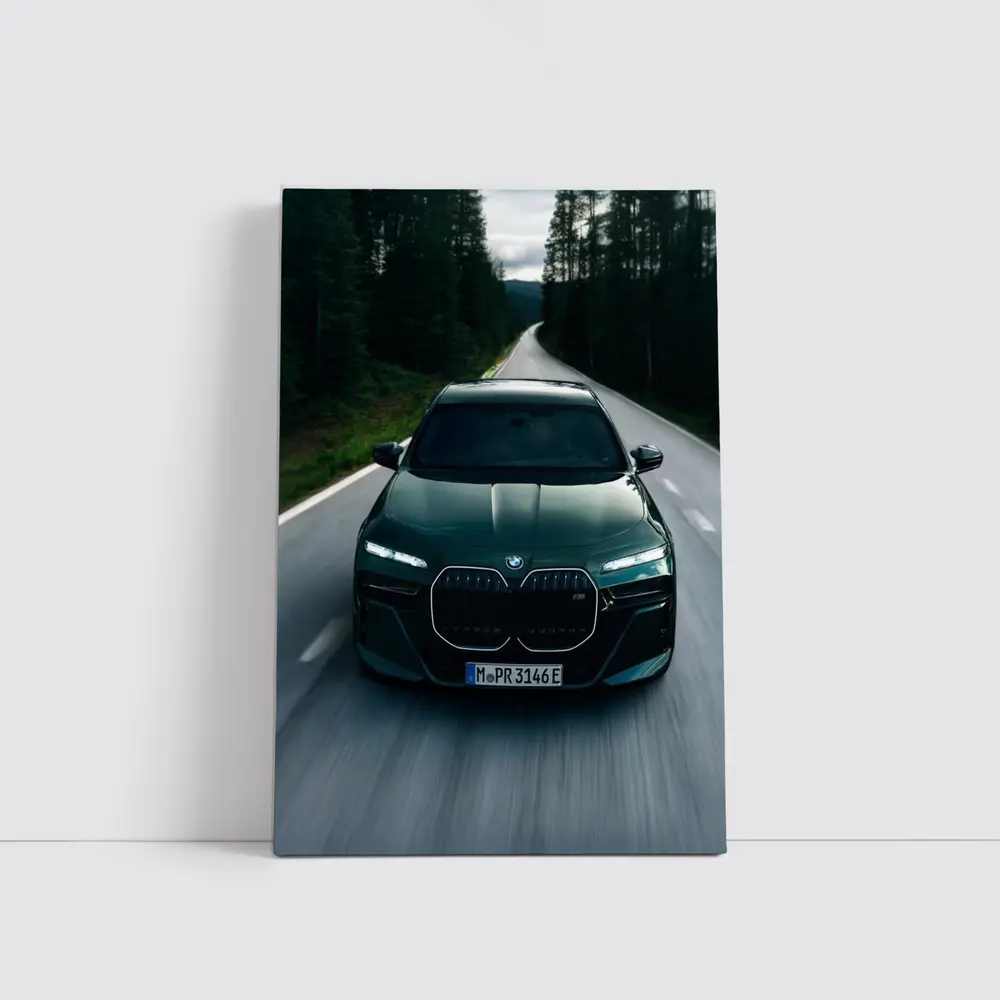 BMW i7 M70 Dark Green Forest Road – Wall Art