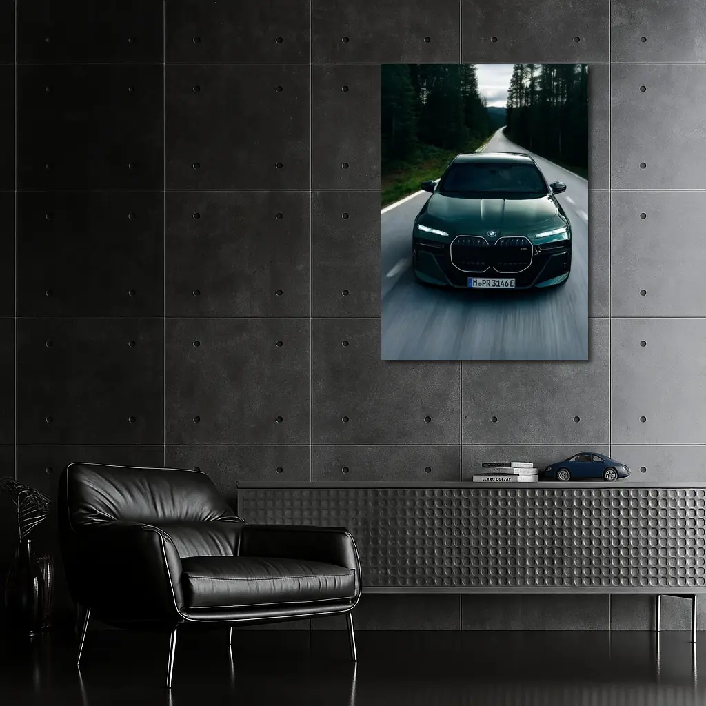 BMW i7 M70 Dark Green Forest Road – Wall Art
