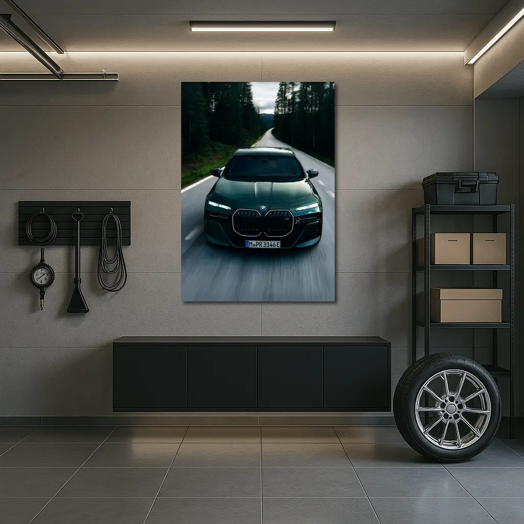 BMW i7 M70 Dark Green Forest Road – Wall Art
