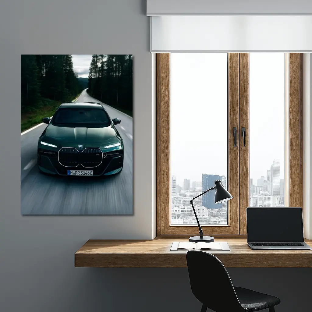 BMW i7 M70 Dark Green Forest Road – Wall Art