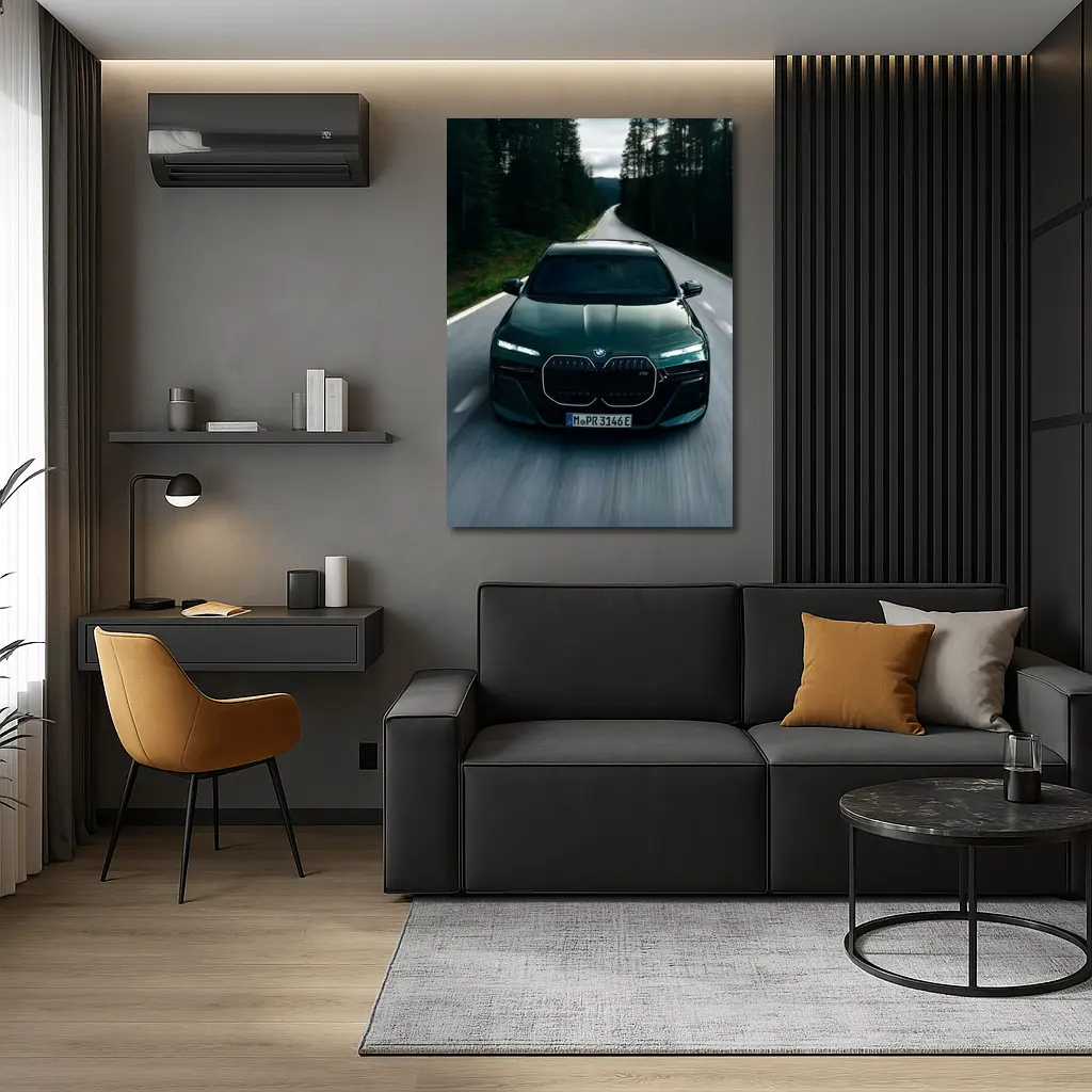 BMW i7 M70 Dark Green Forest Road – Wall Art