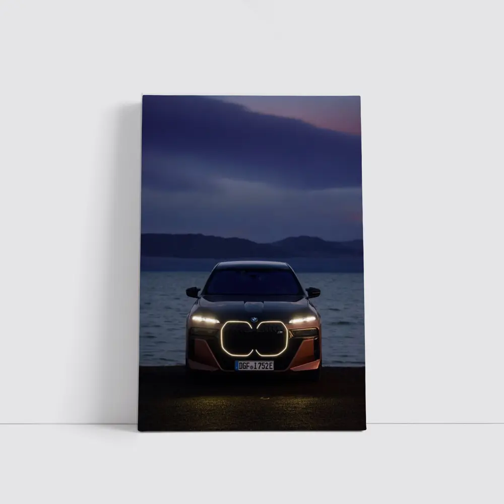 BMW i7 M70 Front View Dusk Lakeside – Wall Art