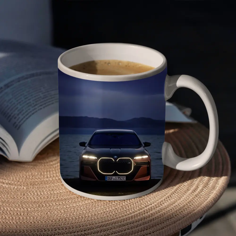 BMW i7 M70 Front View Dusk Lakeside – Mugs