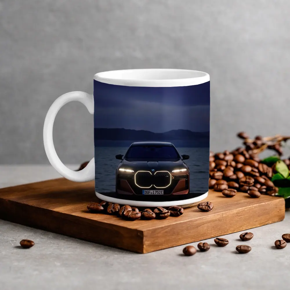 BMW i7 M70 Front View Dusk Lakeside – Mugs