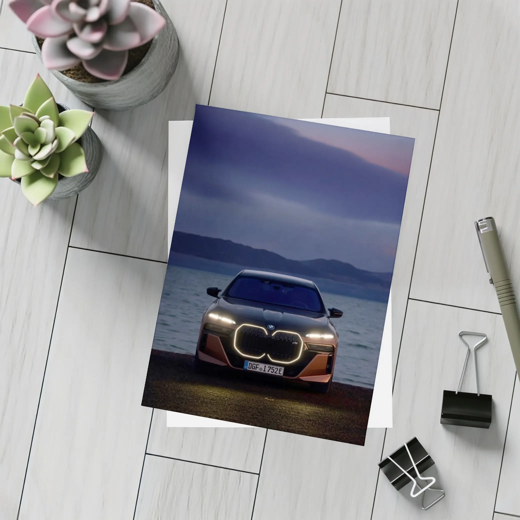 BMW i7 M70 Front View Dusk Lakeside – Postcards