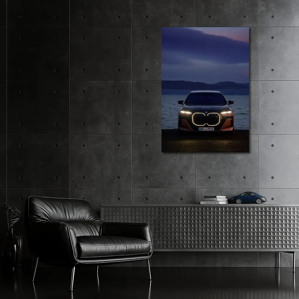 BMW i7 M70 Front View Dusk Lakeside – Wall Art