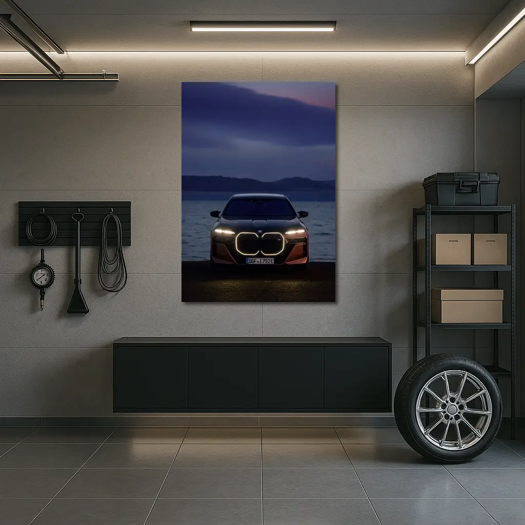 BMW i7 M70 Front View Dusk Lakeside – Wall Art