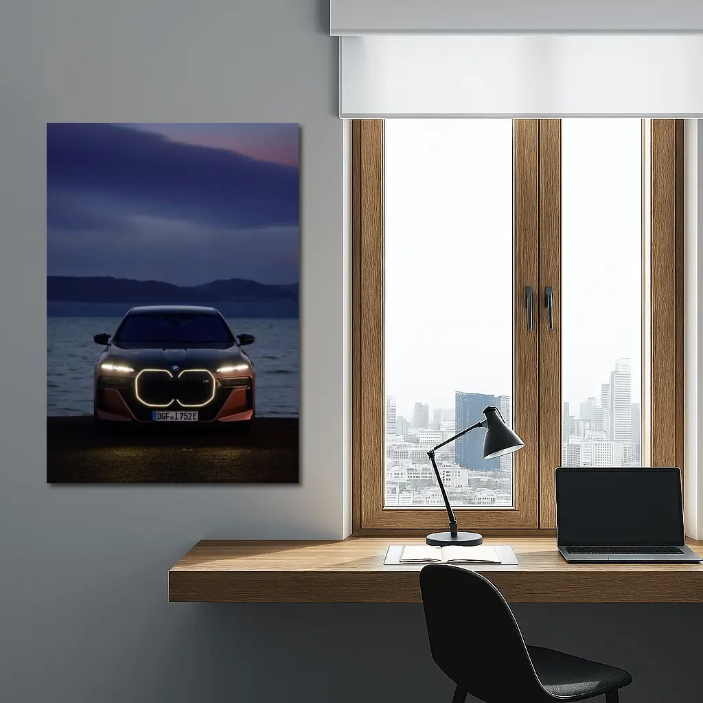 BMW i7 M70 Front View Dusk Lakeside – Wall Art
