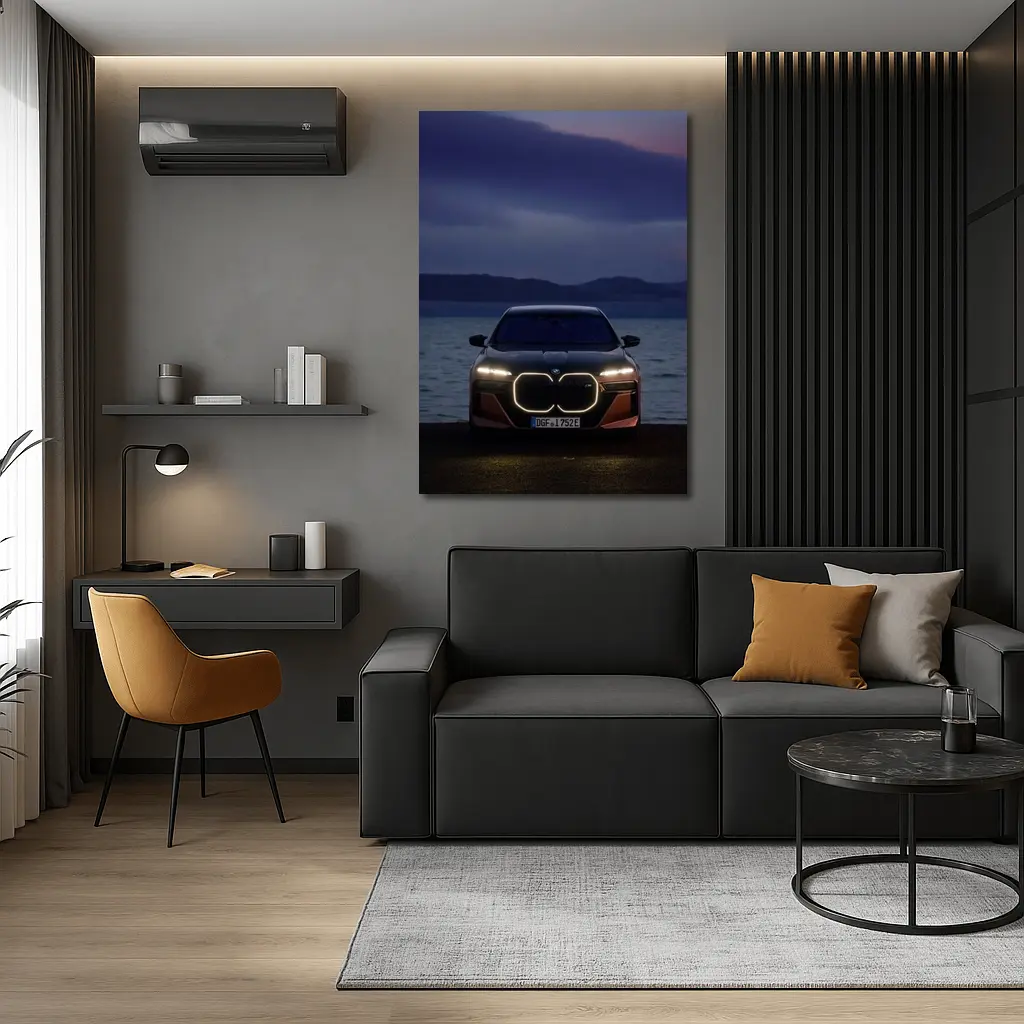 BMW i7 M70 Front View Dusk Lakeside – Wall Art