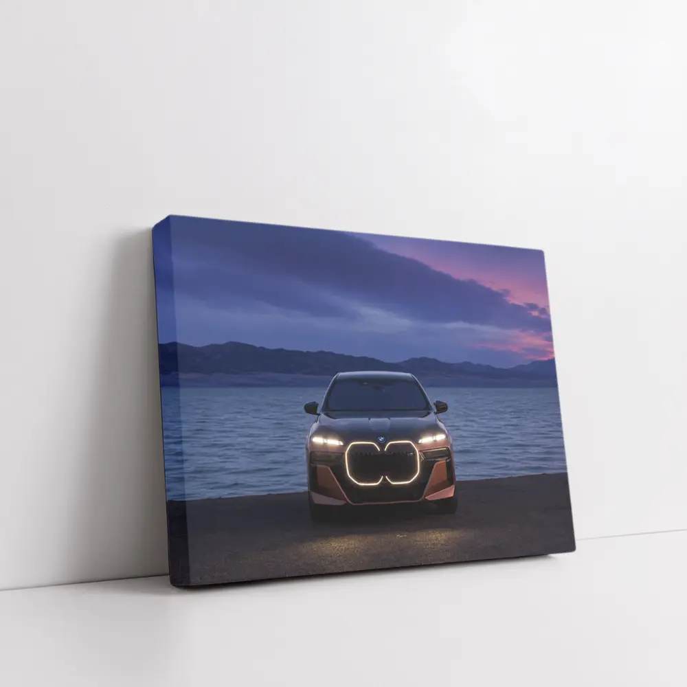 BMW iX Front View Dusk Lakeside – Wall Art