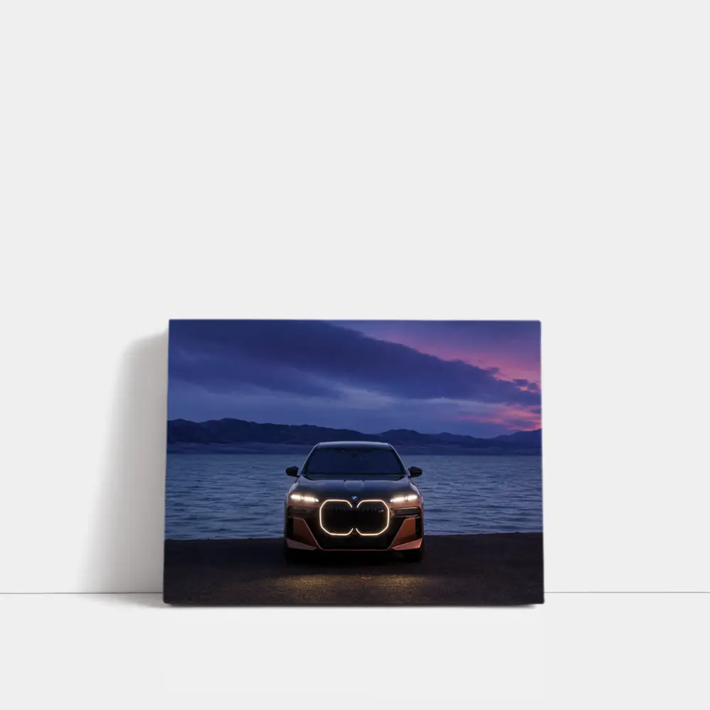 BMW iX Front View Dusk Lakeside – Wall Art