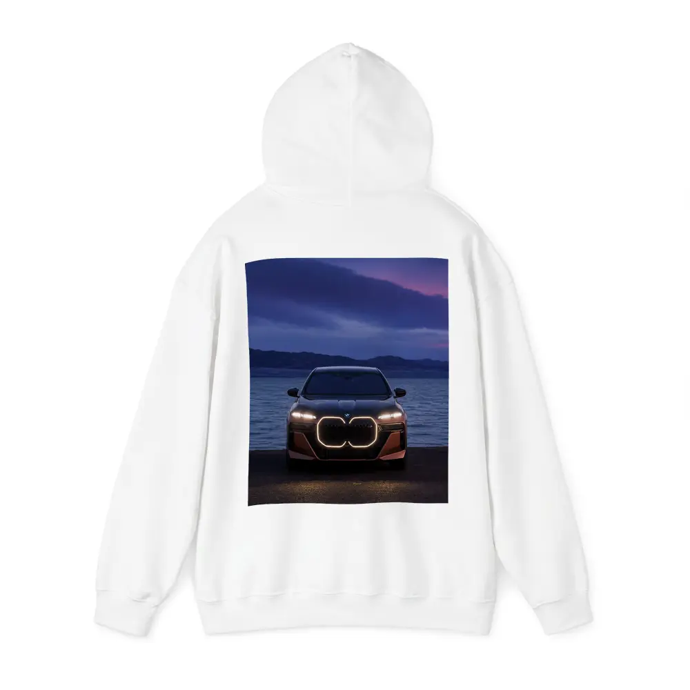 BMW iX Front View Dusk Lakeside – Hoodies