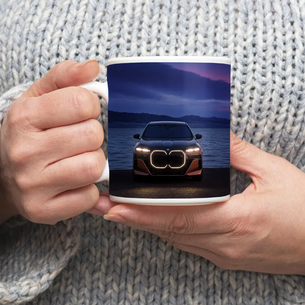 BMW iX Front View Dusk Lakeside – Mugs