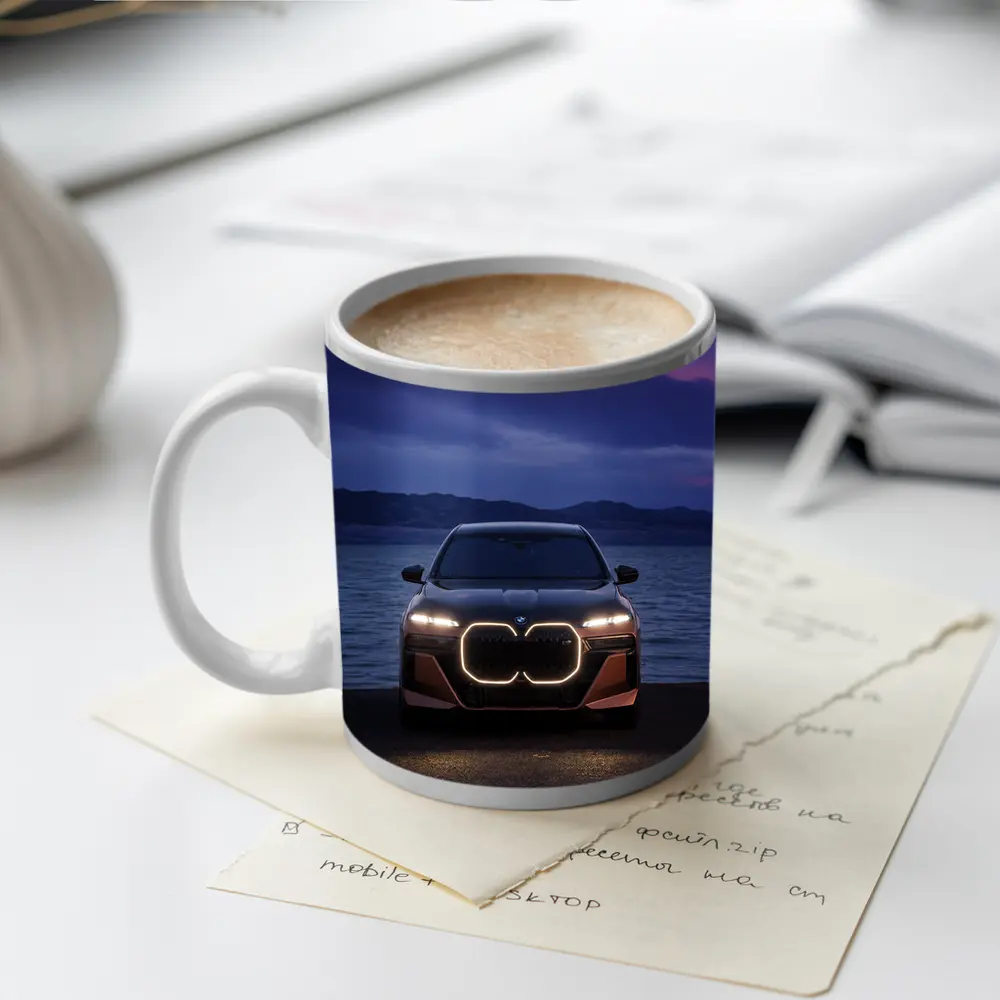 BMW iX Front View Dusk Lakeside – Mugs